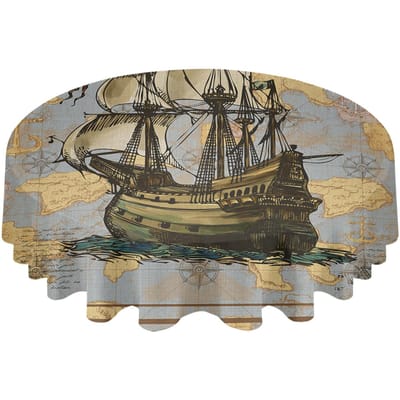 Vintage Routes Zeilboten Ankers Ronde Tafelkleed Waterdichte Tafelhoes Voor Bruiloft Feest Decoratie Eettafelhoes 4pcs 33x48 Table mat black