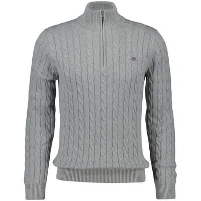 Gant Trui Allover Cable Knit Cotton Half Zip Grijs Melange / male