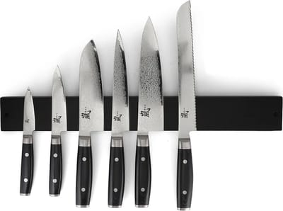 Yaxell Ran Messenset – 7-delig – Magnetische Zwarte Messenhouder met 6 Messen – 69 Lagen Damaststaal – VG10 Staal – 61 HRC – Canvas-Micarta Heft
