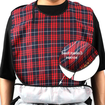 Waterdichte Volwassen Slabbetjes voor Kledingbescherming met Kruimelverzamelaar voor Oudere Mannen en Vrouwen - Machinewasbaar en Duurzaam (Rood + Zwart)