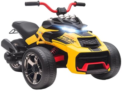 Elektrische Kinderauto - Kinderfiets met Driewieler - Omkeerbaar - 12V Accu - tot 5 km/u - Kinderen 3-8 jaar - met LED-Verlichting - USB-aansluiting & Muziek - Kindervoertuig - Accuvoertuigen - Geel