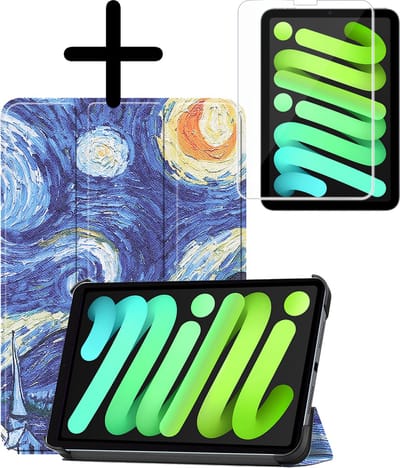 Hoesje Geschikt voor Apple iPad Mini 7 (2024) - 8.3 inch - 7e Generatie - Met Screenprotector - Trifold Bookcase - Hard Cover - Hardcover Book Case - Tablet Hoes - Sterrenhemel