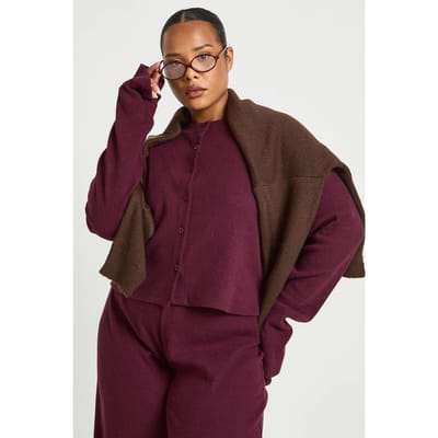 boohoo Dames Plus knop voor gebreide zachte ribtop | Bordeaux Rood | Maat: 44