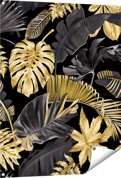 Gards Tuinposter Gouden Tropische Bladeren - 80x100 cm - Tuindoek - Tuindecoratie - Wanddecoratie buiten - Tuinschilderij