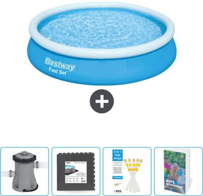 Bestway Rond Opblaasbaar Fast Set Zwembad - 366 x 76 cm - Blauw - Inclusief Pomp - Vloertegels - Testrips - Zwembadgids