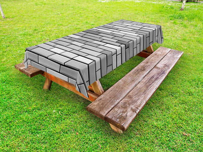 ABAKUHAUS grijs buitentafelkleed, bakstenen muur Engelse stijl, decoratief wasbaar picknicktafelkleed, 145 x 210 cm, grijs
