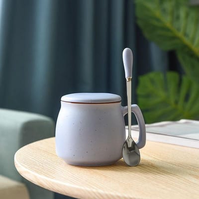Ontbijt Keramische Mok met Deksel Lepel Creatieve Melk Koppels Koffiekop Eenvoudige Thuis Kantoor Waterbeker