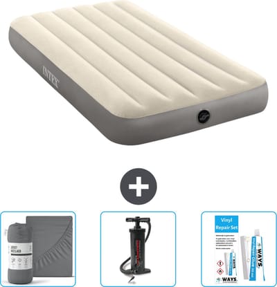 Intex Luchtbed - 1-Persoons - 99 x 191 x 25 cm - Beige - Inclusief Hoeslaken - Pomp en Reparatieset
