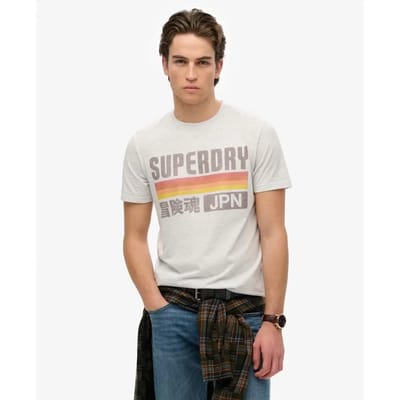 Superdry Japan T-shirt met Relaxte Pasvorm en Strepen Lichtgrijs Grootte: XL