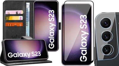 Hoesje geschikt voor Samsung Galaxy S23 - Screenprotector FullGuard & Camera Lens Screen Protector - Book Case Kunstleer Pasjeshouder Zwart