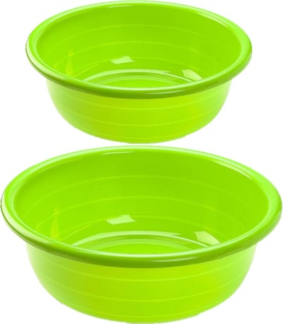 Voordeel set multifunctionele kunststof ronde afwas teiltjes groen in 2-formaten - 11 en 20 liter inhoud
