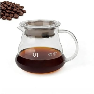 Glazen koffiepot 360 ml - hittebestendige koffiekan voor handgebrouwen koffie en thee, transparant