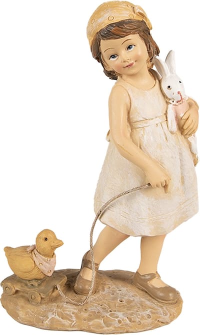 Clayre & Eef Beeld Meisje 15 cm Beige Polyresin