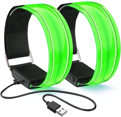 MDUG LED-verlichte polsband - Reflecterende LED-hardlooppolsband - Groen - Tweedelig - Verstelbare knipperende polsband - Veiligheidspolsband met LED-verlichting - Verlichte sportpolsband