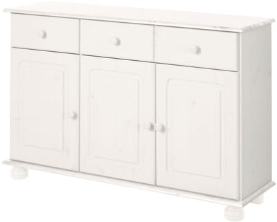 Mette Dressoir met 3 Deuren en 2 Lades - Massief Grenenhout - 120 x 34 x 77 cm - Wit Grenen