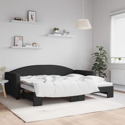 vidaXL - Slaapbank - met - onderschuifbed - 90x200 - cm - stof - zwart