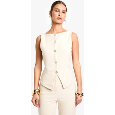 boohoo Dames Textured Button Through Waistcoat | Creme | Maat: 38