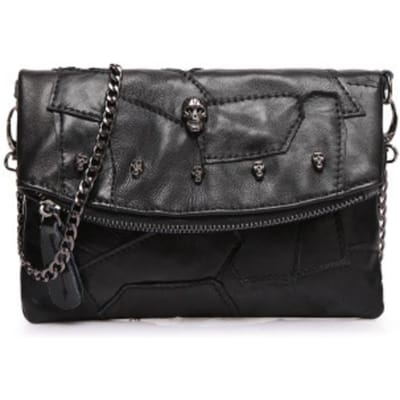 Lente Leren Tas Enkele Schouder Crossbody Mode Patchwork Kleurcontrast Ketting Mini Clutch Tas voor Dames zwart