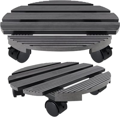 Plantenroller Set - Bloempot Trolley - Verplaatsen van Planten - Weerbestendig WPC Materiaal - Ø 30 cm - Antraciet