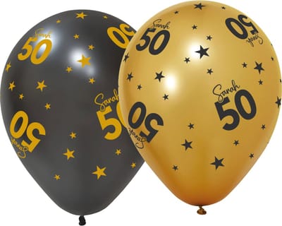 6 Ballonnen 12" 3 met goud / 3 zwart - Sarah Golden Celebrations - Versiering Slinger Feestdecoratie Decoratie Verjaardag Jubileum Ballon Feest