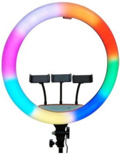 Rixus - Beauty Rainbow Selfie Ring Light - Ring lamp + HOLDER STICK - Selfie lamp - Tiktok lamp - RGB kleuren selfie ring lamp - 22 INCH live video photographic fill lamp LED RXLG32