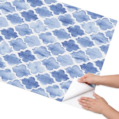 Coloray Meubel Wrap Folie - Blauw Meubelfolie - 75x150 cm - Meubel Wrap Folie Aquarel mozaïek - Plakfolie Meubels - Waterverf Meubelfolie - Decoratiefolie Zelfklevend - Slaapkamer decoratie - Achtergronden en patronen