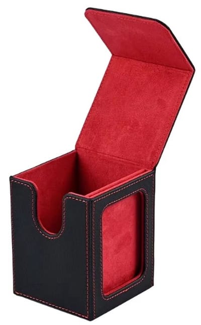 MTG Deck Holder met Venster - Opbergdoos voor 120+ Sleeved Trading Cards - Magic TCG Commander Deck Box (Zwart/Rood) - Met commander display plastic slide in