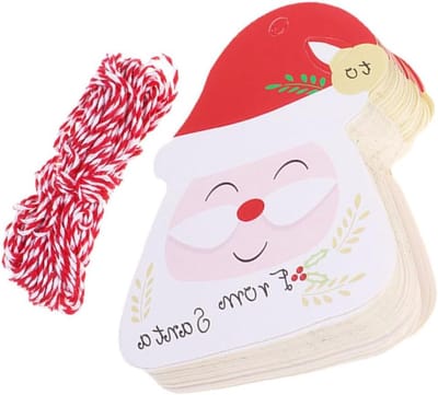 Kerstcadeau Labels - Hengelabel Kaarten - Cadeaus Versieren - Kerstman Ontwerp - 100 Stuks - Wit