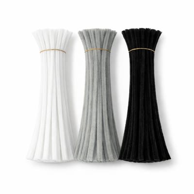 Pijpenragers Chenilledraad - 150 Stuks - Wit, Zwart & Grijs - 30 cm - Kasey