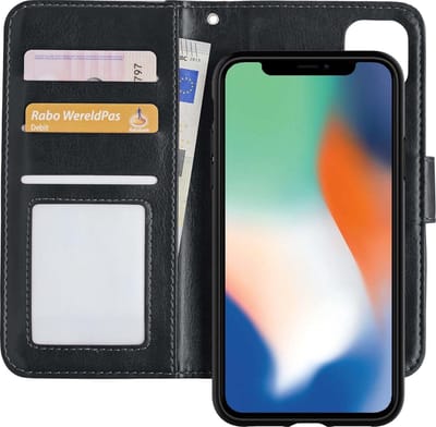 Hoes - 2 in 1 - Geschikt voor Apple iPhone 12 - Met Uitneembare Hard Cover - Bookcase - Wallet Case - Met Pasjeshouder - Book Case - Uitneembaar - Pashouder - Kunstleer - Zwart