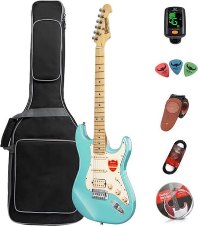 Luxe Elektrische Gitaar – Met Versterker – Gitaar Versterker – Compleet Pakket – Veelzijdige Klanken – Inclusief Tas – Lichtblauw