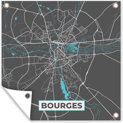 Tuin poster Bourges - Frankrijk - Stadskaart - Kaart - Plattegrond - 200x200 cm - Tuindoek