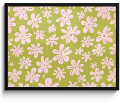 Poster in lijst - Fotolijst 80x60 cm - Posters - Bloemen - Roze - Getekend - Patroon - Posterlijst zwart - Decoratie - Wanddecoratie woonkamer - Muurdecoratie slaapkamer