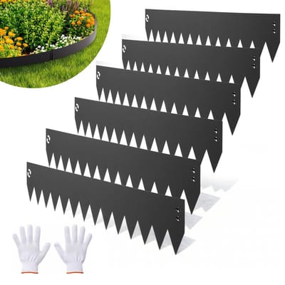 Bordure de paysage en acier galvanisé, Pack de 6 1016 x 203 mm Bordure métallique pour aménagement paysager avec 6 clips de fixation, Bordure de jardin en métal flexible pour