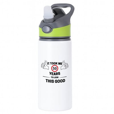 Hacebo® - It took me 50 years to look this good waterfles met rietje groen - mensen die 50 zijn geworden - 50 jaar Sarah en Abraham cadeau - Jubileum man en vrouw - Verjaardag - Grappige tekst - Jarig - Verjaardag - water fles - 650ML