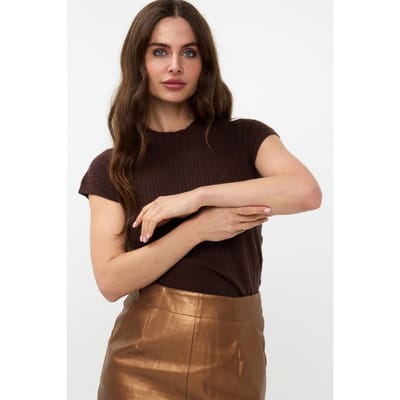EsQualo Sweater S/slve Elastic Waist Chocolate Maat: S | Leren rokken Outlet | Dames | Bruin