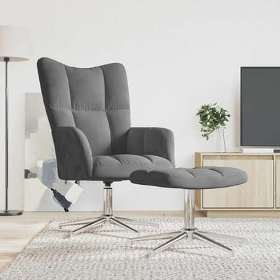 vidaXL - Relaxstoel - met - voetenbank - fluweel - donkergrijs