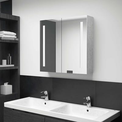 vidaXL - Badkamerkast - met - spiegel - en - LED - 62x14x60 - cm - betongrijs