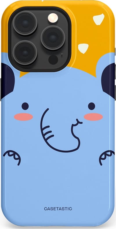 Casetastic hoesje geschikt voor Apple iPhone 15 Pro - MagSafe - Dubbellaagse bescherming - Knuffel van olifant - Fashion Case - Lichtblauw Okergeel