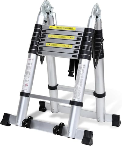 Telescopische Ladder - Vouwladder Aluminium - Klusklare Hoogtes - Verstelbaar Stabiliteitssysteem - 5 Meter - Zilver