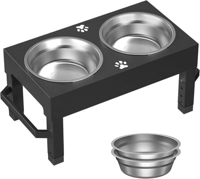 Verhoogde Hondenbakken - Hondenvoer Station - Comfortabel Eten - In Hoogte Verstelbaar - 42.8 x 22.4 x 26 cm - Zwart