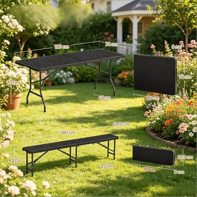 YYchan tuinset met eettafel voor buiten - 4 personen - zwart - 180 x 70 x 74 cm