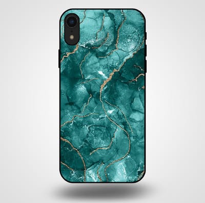 Smartphonica Telefoonhoesje voor iPhone Xr met marmer opdruk - TPU backcover case marble design - Goud Groen geschikt voor Apple iPhone XR
