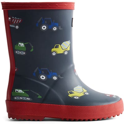 Hunter Kids First Construction Print Laars Rubber Jongens Hunter Navy/Militair Rood Wellingtonlaarzen
