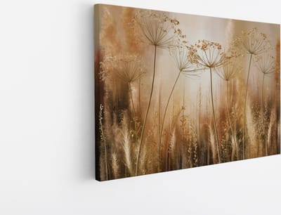 Saammp Canvas Schilderij - Abstracte Planten - Naturel en Goudtinten - 30x20 - Foto op canvas - Wanddecoratie - Muurdecoratie Woonkamer - Kantoor Decoratie