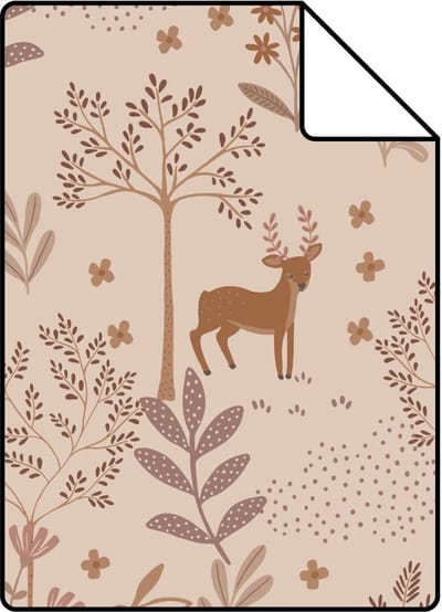 Proefstaal ESTAhome behang bos met bosdieren lila roze - 26.5 x 21 cm - 131228-S