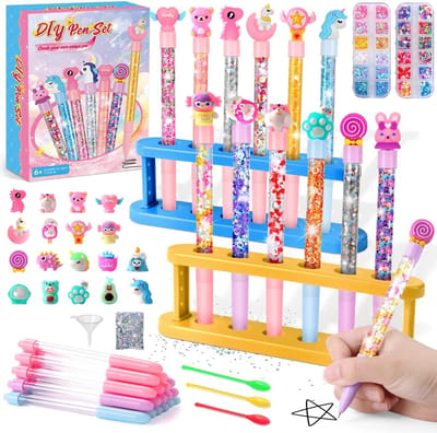 Dailygoods- Stiften Creatieve Knutselset - 18 Stuks - Gepersonaliseerde Pen Maken - Opbergdoos met 12 Vakken - Schrijfwaren voor Kinderen - Plezier en Functionaliteit - Knutselpennen