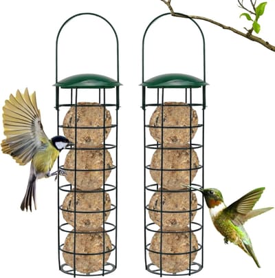 Vogelvoederhuisje - Vogelvoer Silo - Draagbare Vogelvoeder - Hoogte 30,5 cm - Grote Capaciteit - Stevig en Duurzaam - Gemakkelijk te Vullen - Groen - 2 Stuks