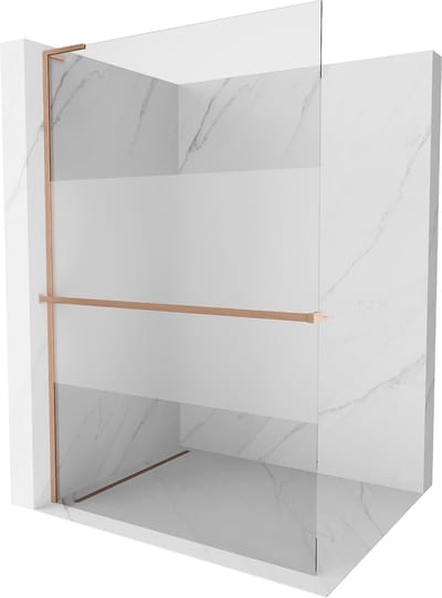 Mexen Kioto+ L douchewand met plank Walk-in 70 x 200 , transparant/mat, geborsteld koper - 800-070-123-65-35