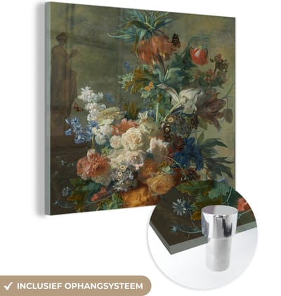 MuchoWow® Glasschilderij 50x50 cm - Schilderij acrylglas - Stilleven met bloemen - Schilderij van Jan van Huysum - Foto op glas - Schilderijen
